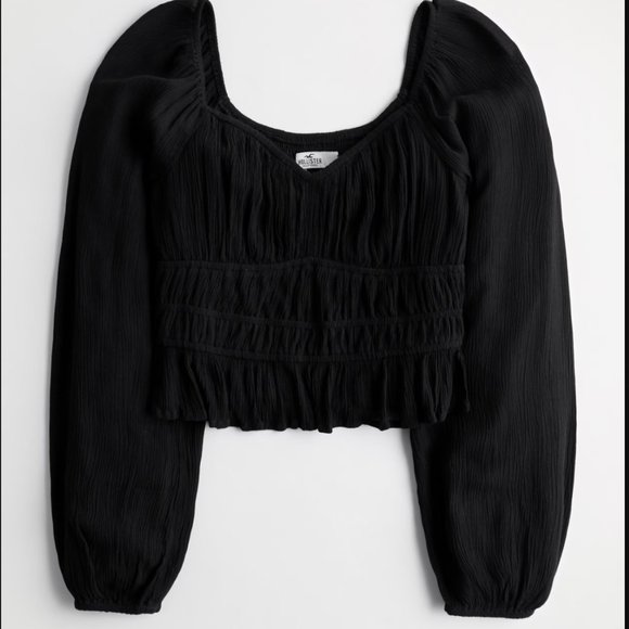 Hollister Long-Sleeve Ruched Top Black (M) - Picture 1 of 4